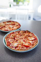 vegetarian pizza with capsicum and plant-based bacon