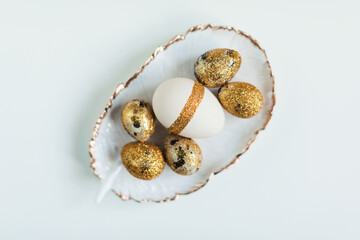 Pile of golden  Easter eggs