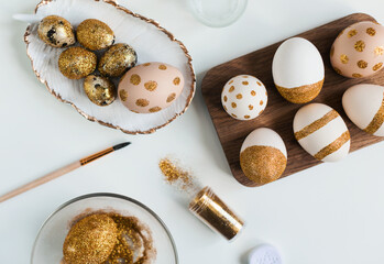 Pile of golden  Easter eggs