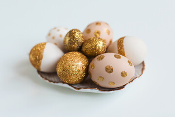 Pile of golden  Easter eggs
