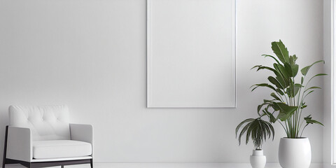 White frame mockup and Modern white ceramic vase with flowers Scandinavian interior., AI Generated