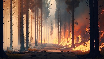 Forest Fire Rages Along Chemin Trail, generative ai
