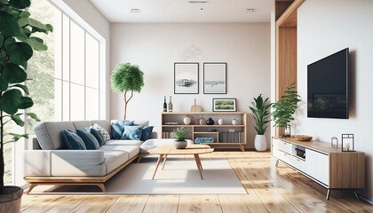 Fototapeta na wymiar Scandinavian Living Room with Natural Light, generative ai