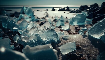 Blue Ice and Ice Floes on a Frosty Day, generative ai