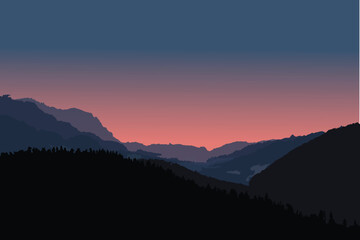 Fototapeta na wymiar background design sunset mountain silhouette fit for background, postcard, etc.