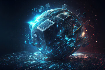 Future of global social network technology with blue abstract technology background. Generative Ai