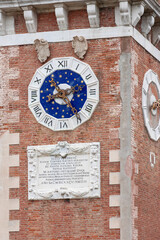 Observation tower with old clock in the historic Venetian Arsenal and Naval Museum