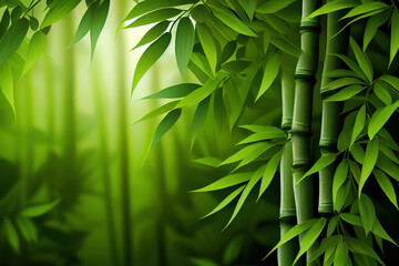 Fototapeta na wymiar Green bamboo background fresh leaves on tree as nature ecology and environment concept. Generative Ai