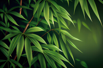 Naklejka na ściany i meble Green bamboo background fresh leaves on tree as nature ecology and environment concept. Generative Ai