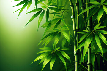 Green bamboo background fresh leaves on tree as nature ecology and environment concept. Generative Ai