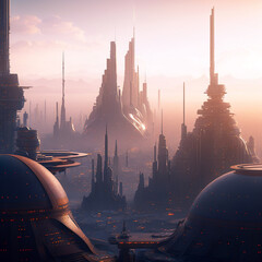Futuristic city of the future after the apocalypse