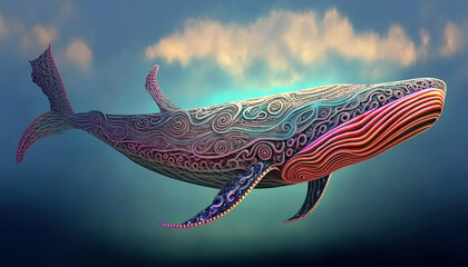 Dreamlike whale flies in the sky