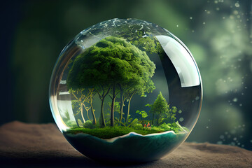 Original World environment and earth day concept with glass globe and eco friendly enviroment. Generative Ai