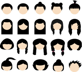 Set of 30 Vector hairs styles. collection of 30 hair styles. With a variety of styles to choose from, including curly, straight, short, long, and more, this set is ideal for add  visual interest