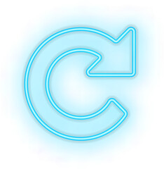 Blue illuminated neon light icon sign round arrow return