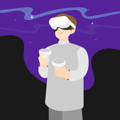 A man use virtual reality VR headset Vector