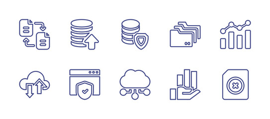 Data line icon set. Editable stroke. Vector illustration. Containing file sharing, export, data, folder, data analytics, cloud data, web security, cloud computing, file.