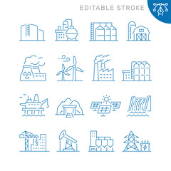 Industrial buildings related icons. Editable stroke. Thin vector icon set - obrazy, fototapety, plakaty