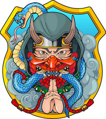 medieval japanese ninja demon, logo design