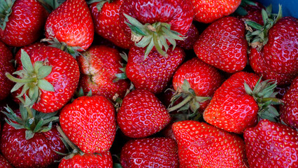 background from freshly harvested strawberries, directly above