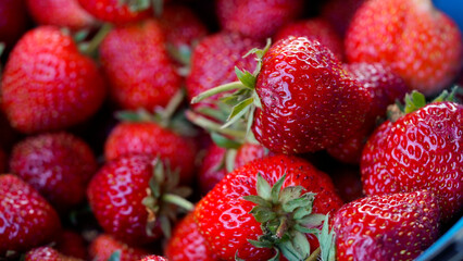 background from freshly harvested strawberries, directly above
