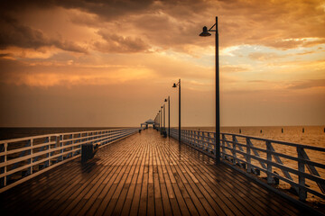 Scene of the Shorncliffe Pier in Brisbane and the beautiful clouds before the sunrise