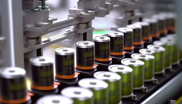Lithium-ion Battery cell manufacturing production line. Generative AI.