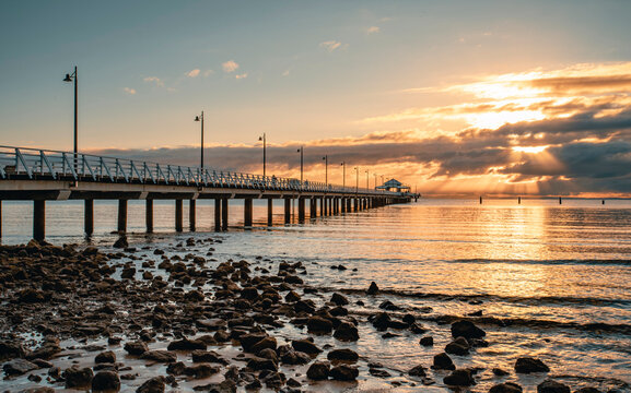 Scene of sunrise in the Shorncliffe Pier in Brisbane