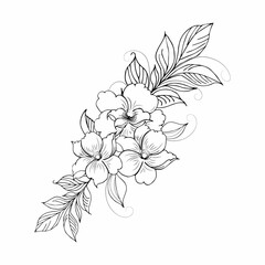 Gentle floral background from flower branches and buds, flower arrangement. Hand drawing. For stylized decor, invitations, cards, posters, flyers, backgrounds, as clipart