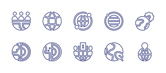 Earth line icon set. Editable stroke. Vector illustration. Containing earth, global, world, earth globe, geology, corporate, planet earth.