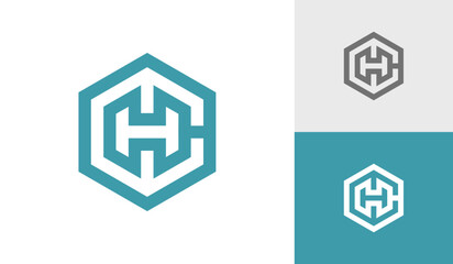 Letter CH or HC hexagon monogram logo design vector