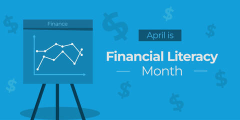 April is National Financial Literacy Month. Declared in 2017. Vector illustration banner.
