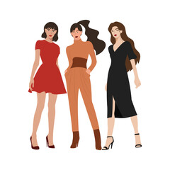 Obraz premium Fashionable girls in trendy clothes. Vector illustration in flat style