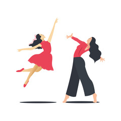 Ballet dancer in red dress. Vector illustration in flat style.