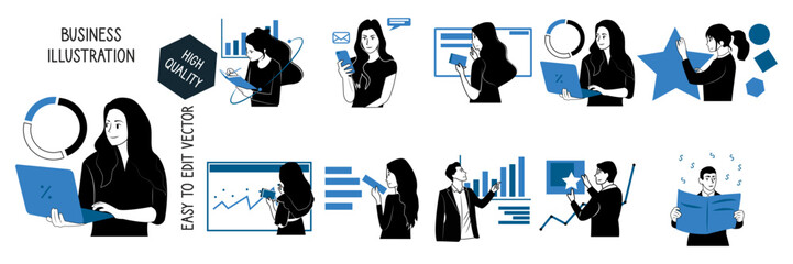 Fototapeta premium Set of business intelligence concept. Vector illustration in a flat style. The concept of business intelligence.