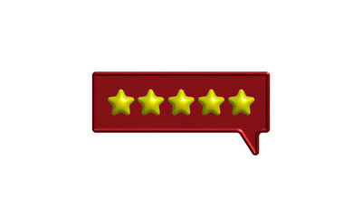 5 star feedback 3d icon on Speech Bubble. Online feedback
