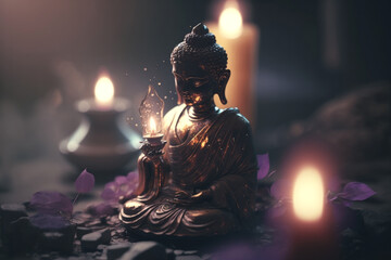 Fototapeta na wymiar Meditation: Meditating Buddha statue in a calm atmosphere | Generative AI Production