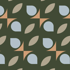 Pattern with blue drops and brown triangles on a green background, decoration for wallpaper cover of textiles of notebooks of design planners