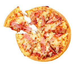 Isolated pizza on white, transparent background, png 