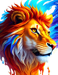 Splash multicolored art a lion head. AI generated illustration