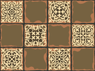 Ancient ceramic tile pattern. Wall or floor texture. Decorative antique stone ornament.