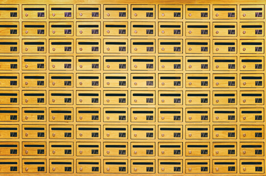 Yellow mail boxes pattern background.