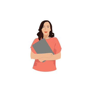 Woman with laptop. Vector illustration in a flat style on a white background.