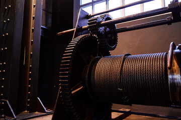 Detail of old and rusty machinery in factory.