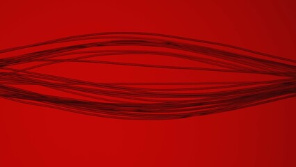 A strand of hair stretched out in a horizontal lines and expanded on a red background. Texture of a...