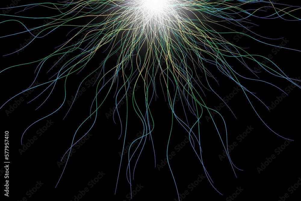 Poster abstract technological black background with lines from the centre. neural connections, artificial i