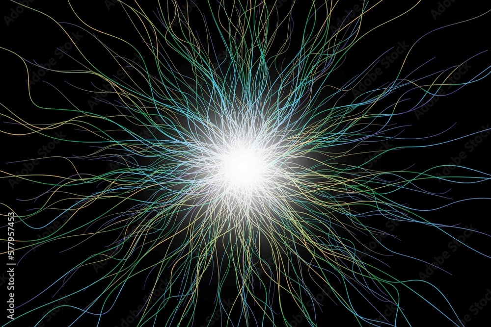 Poster abstract technological black background with lines from the centre. neural connections, artificial i