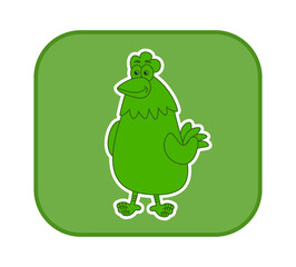 Green laying hen in a rectangular panel on a white background