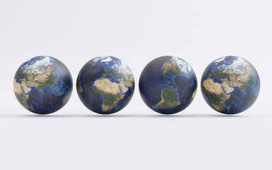 Isolated of world in different angle on white background ,Element of this image from NASA and 3d render.