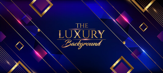 Blue Purple Golden Edge Frame Invitation Card. Square Diamond  Royal Awards Graphics Background. Elegant Shine Modern Template. Luxury Premium Corporate Template.  Abstract Certificate Layout.
